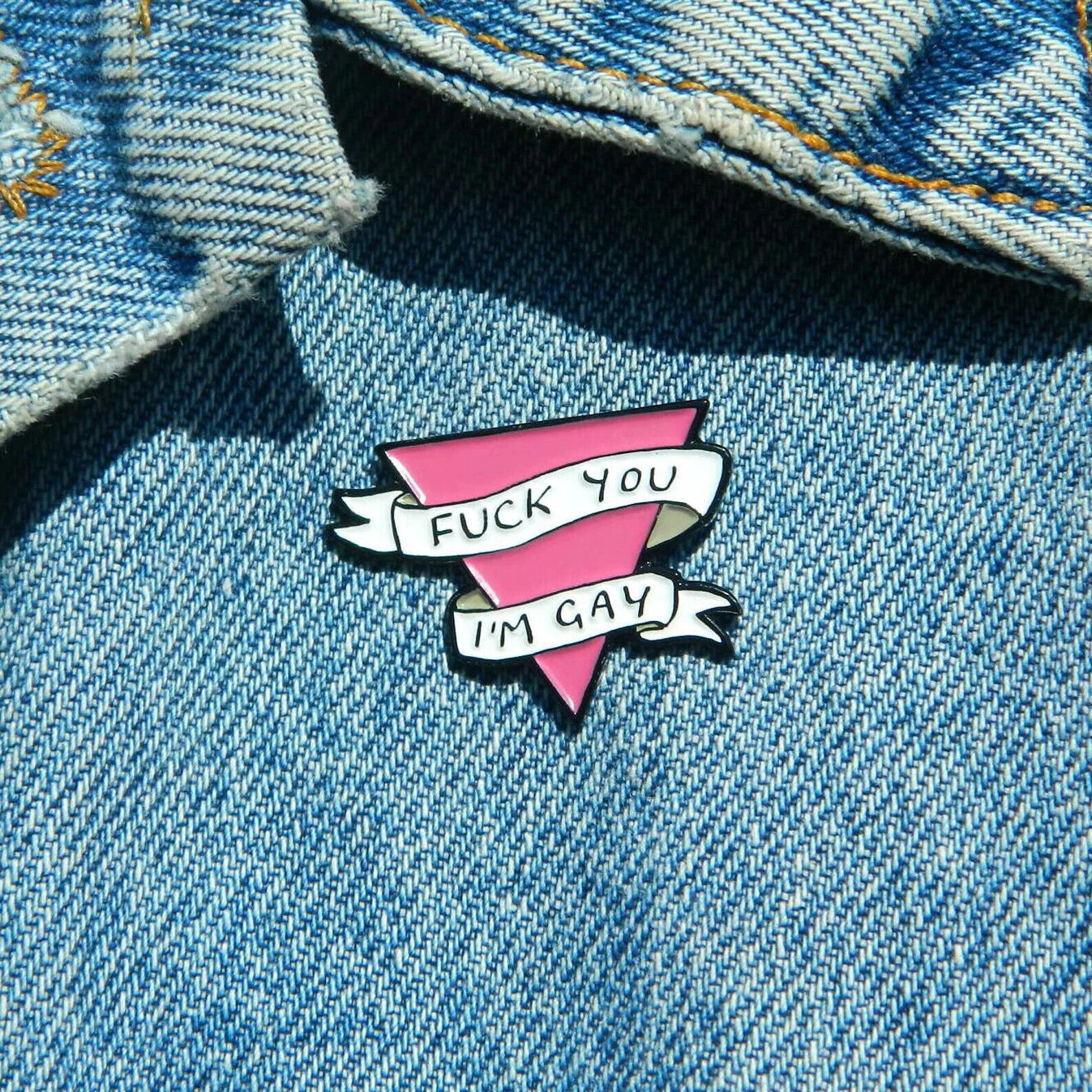 F*ck You I\'m Gay Enamel Badge LGBTQIA Queer Lesbian Pink Triangle Pin