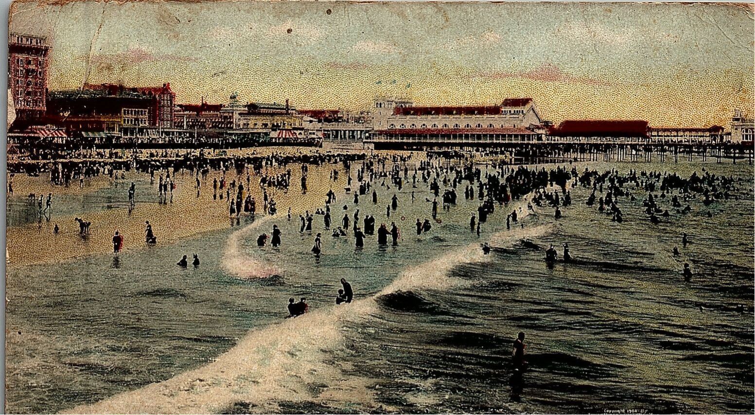 1906 ATLANTIC CITY NJ STEEPLECHASE PIER BATHING BEACH UNDIVIDED POSTCARD 25-255