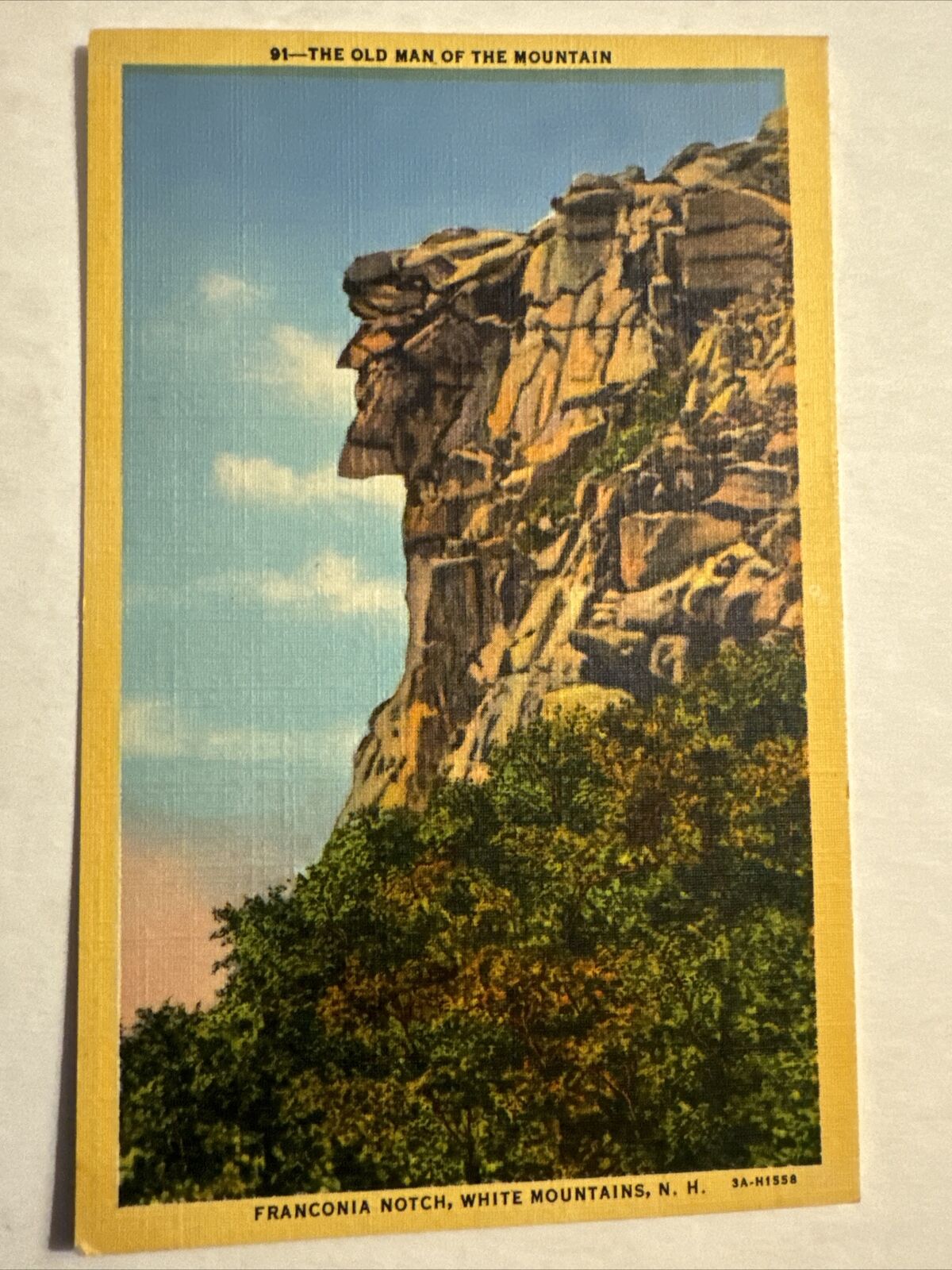 The Old Man Of The Mountain White Mountains NH Vintage Linen Postcard