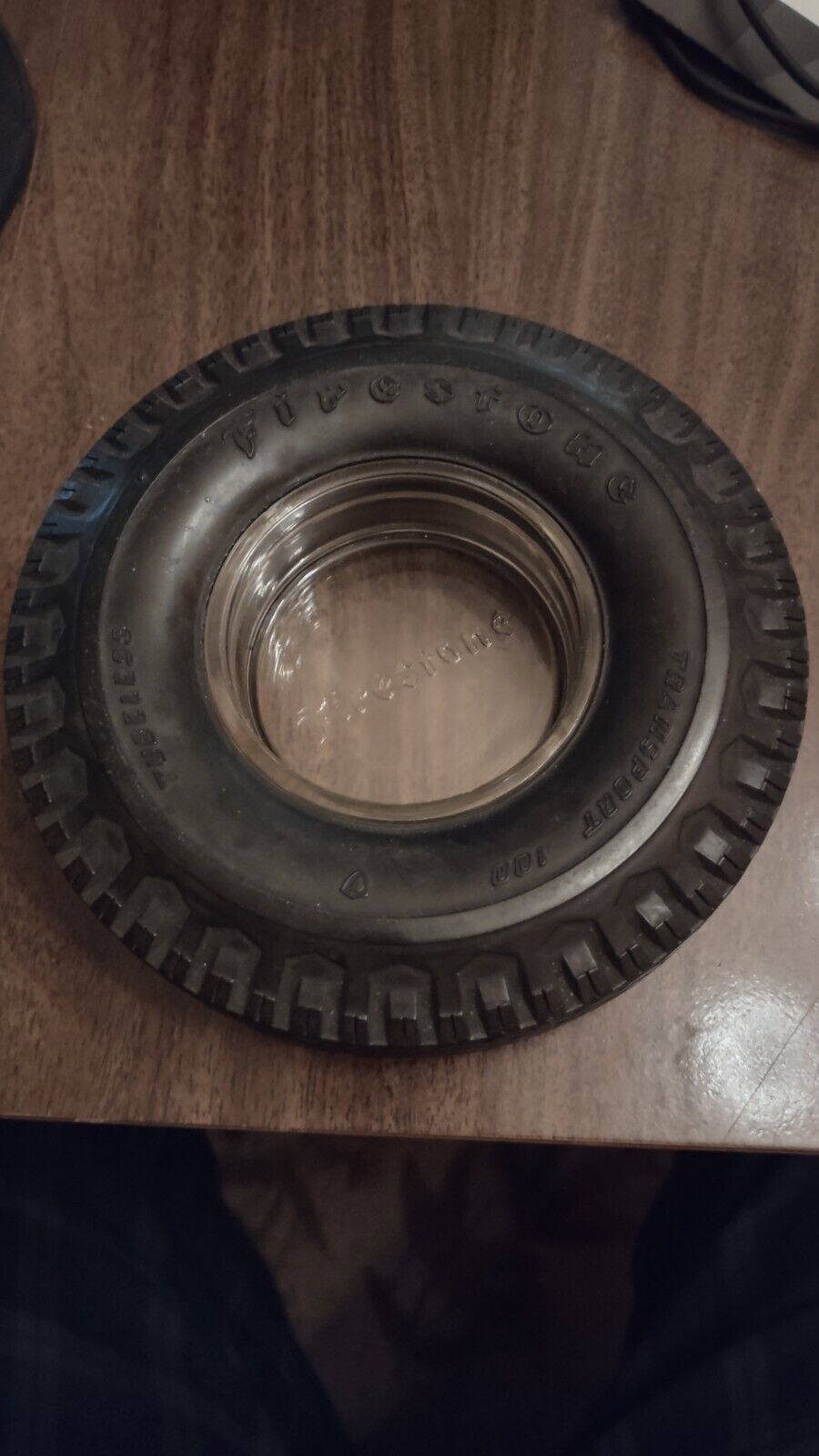 Vintage Firestone Transport 100 tubeless Rubber Tire with Glass Embossed Ashtray