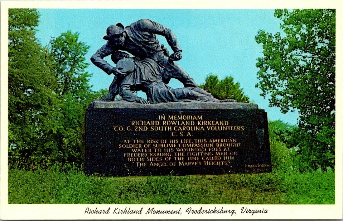 Richard Kirkland Monument Fredericksburg Virginia Vintage Postcard