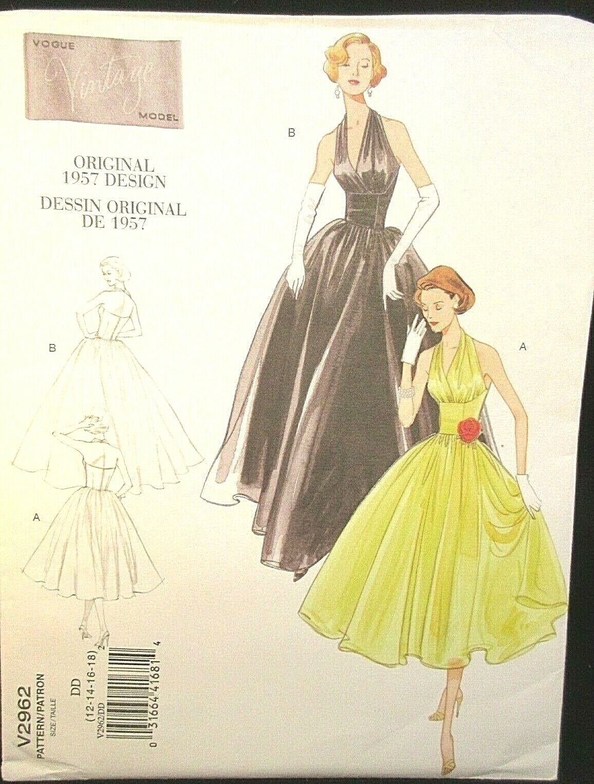 Vogue Original Pattern 1957 Design V2962 Size 12-14-16-18