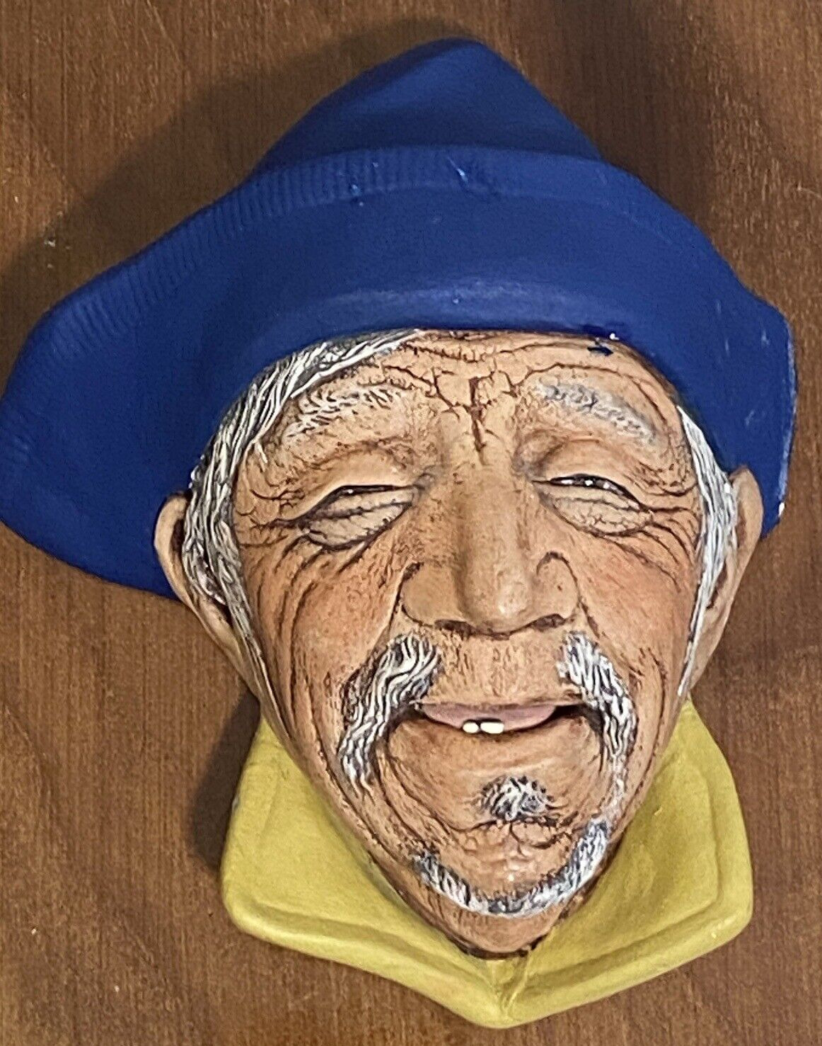 Vintage Hand Crafted Ceramic Chalkware Sardinian Man Head 3D Wall Sculpture