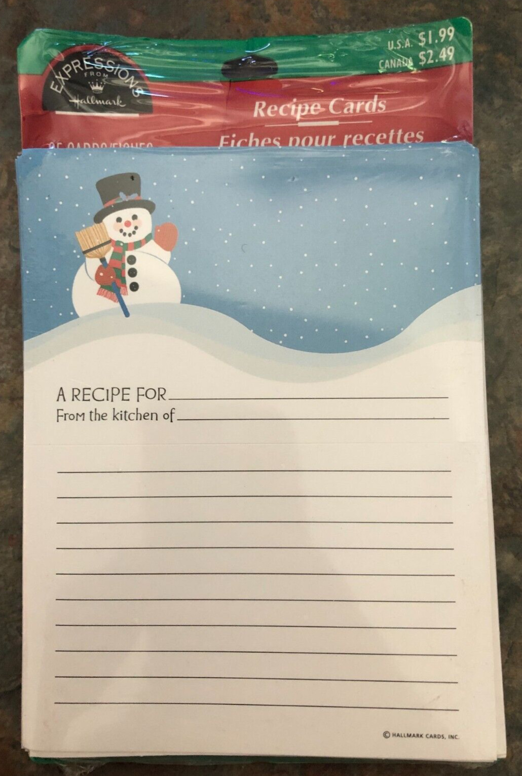 Snowman Christmas Recipe Cards 25 Sealed Pkg Hallmark
