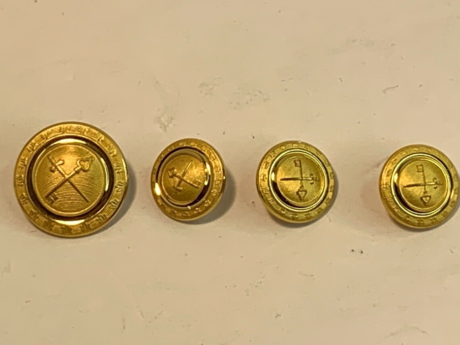 Sporrongs Made In Sweden Gold Tone Metal Buttons 2 Different Size Sword & Key