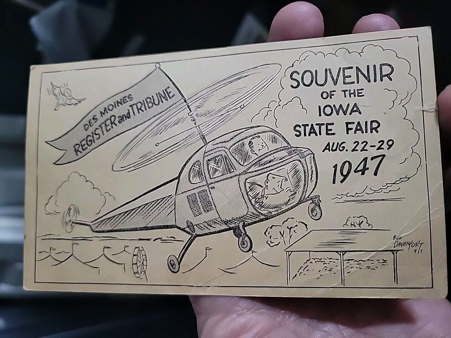Iowa State Fair DES MOINES Newspaper Helicopter Postcard 1947 PetetheGreek a