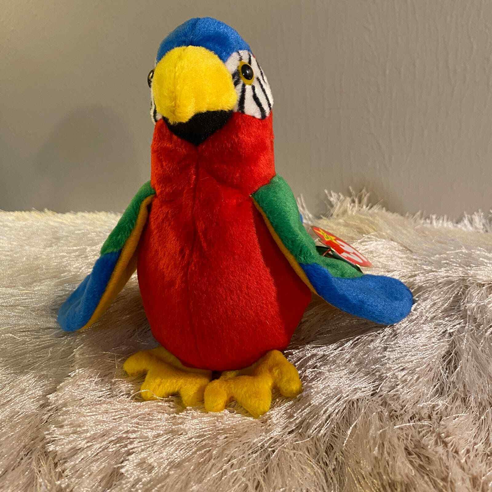 RARE Jabber the Parrot Ty Beanie Baby w/ GRAMMATICAL ERROR Excellent Condition