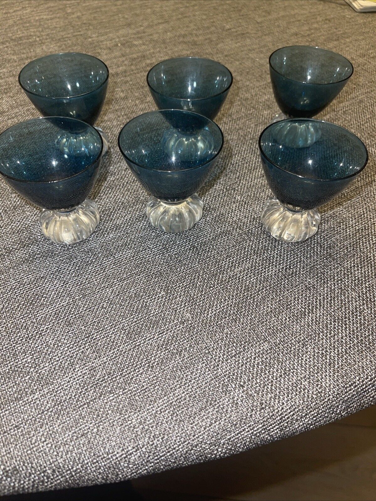 Vintage Aseda Blown Glass Teal Blue 6 Cordials Set Made in Sweden
