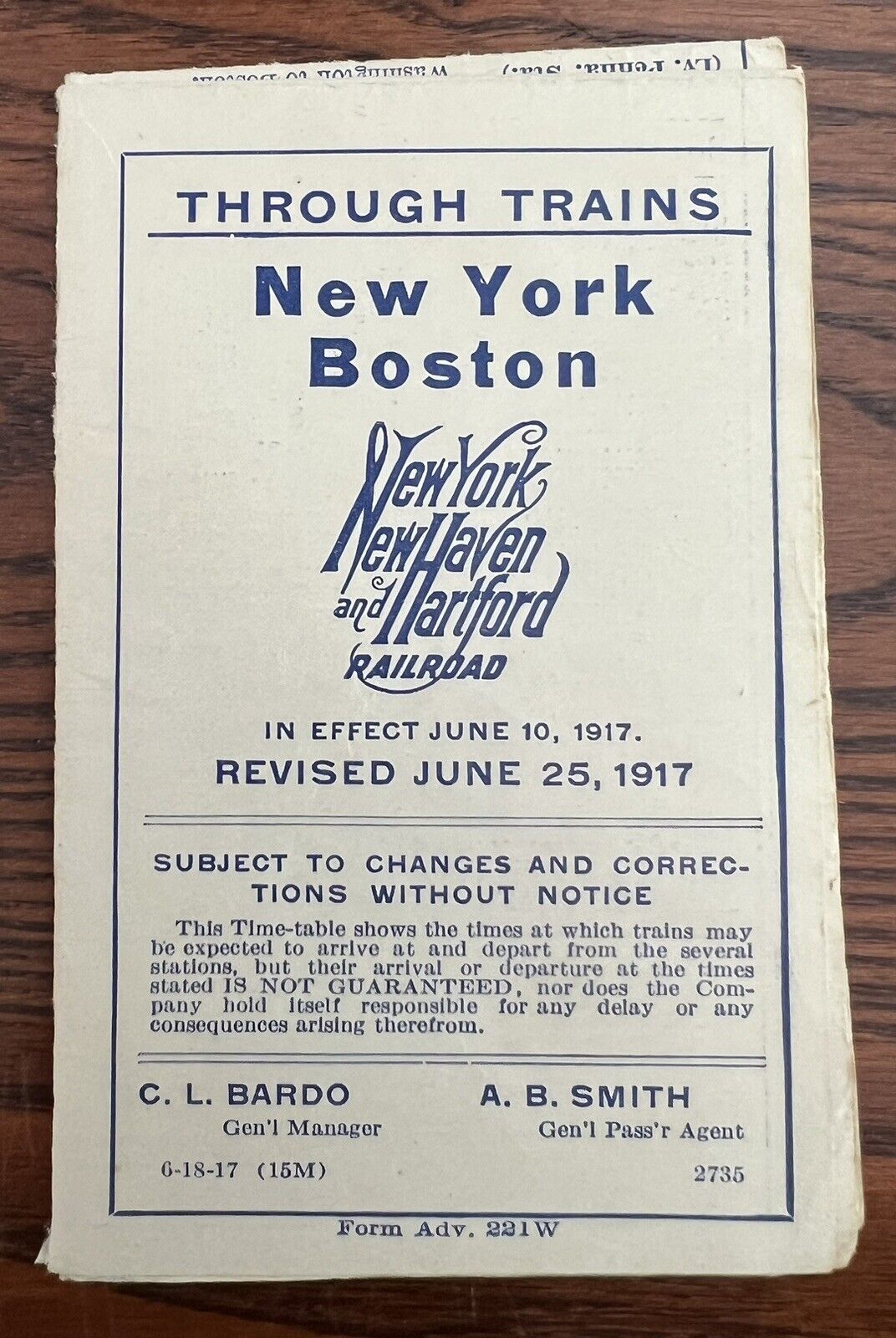 NYNH&H RAILROAD 1917 POCKET TIMETABLE