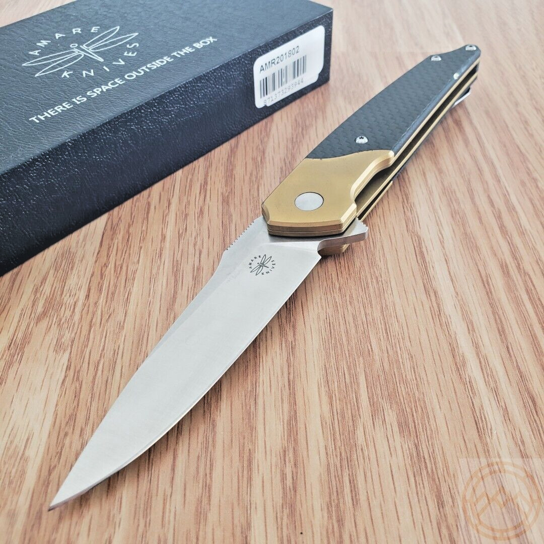 Amare Peak Folding Knife 3.5” Sandvik 14C28N Steel Blade Carbon Fiber Handle 