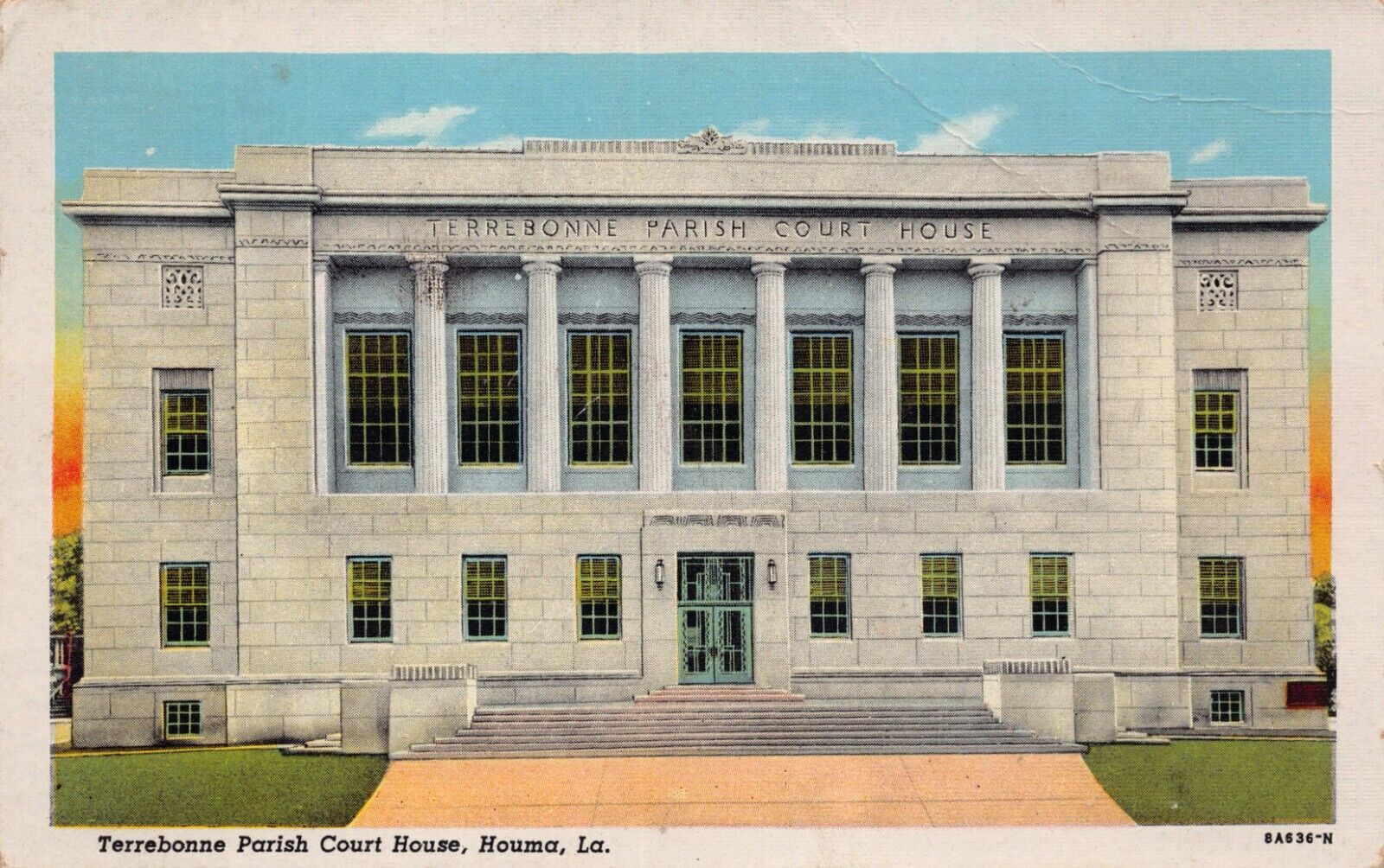 Terrebonne Parish Court House Houma LA 1942 Cancel Parnell MO Vtg Postcard CP361