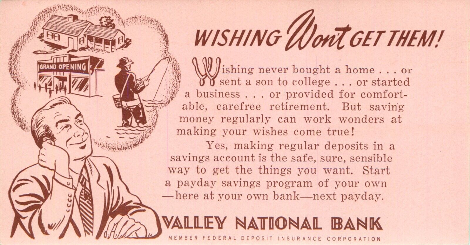 1950s Valley National Bank Arizona Advertising Ink Blotter - Wishing