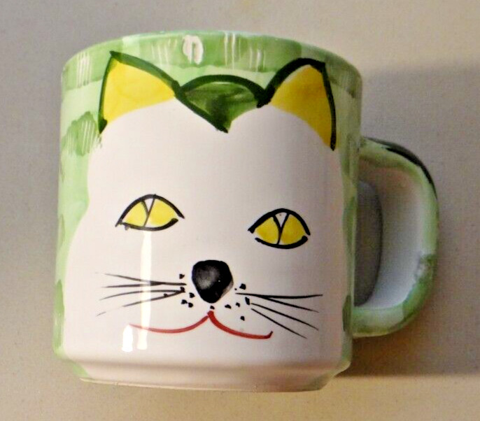 Vintage Pier 1 Painted Cat Coffee Mug Ceramic Cup VG-EX