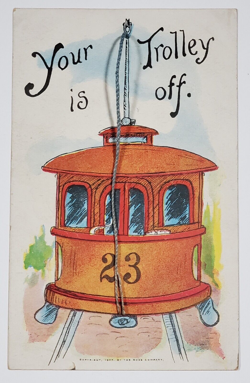 23 Skidoo Your Trolley Is Off String Applique Postcard B24