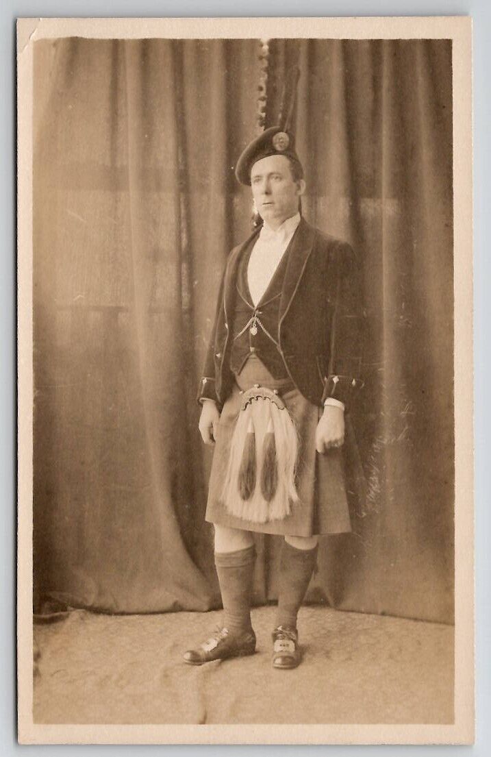 RPPC Scottish Highlander Real Photo Man In Traditional Costume Postcard B39