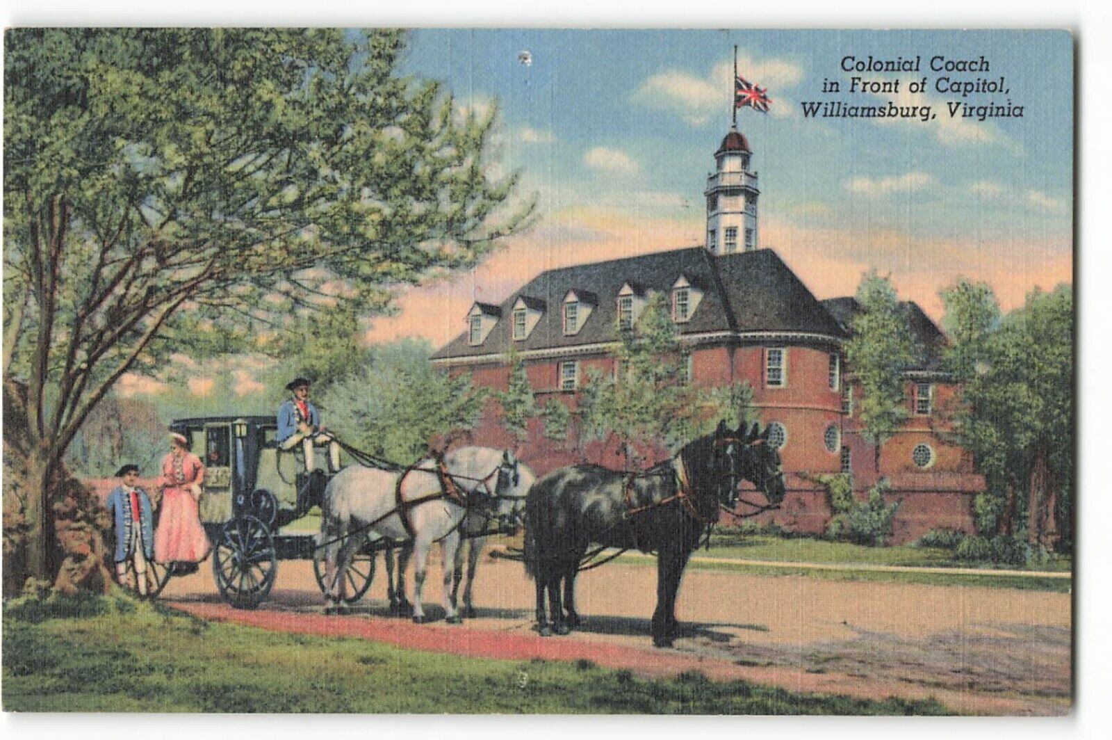 Postcard Colonial Coach in Front of Capitol, Williamsburg, Virginia VTG ME3.