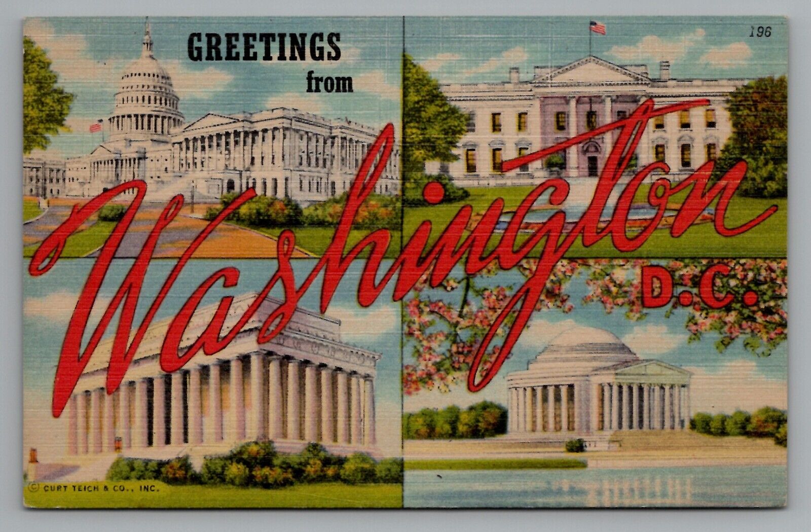 Greetings From Washington D.C. Multi-View 1952 Cancel Linen Postcard