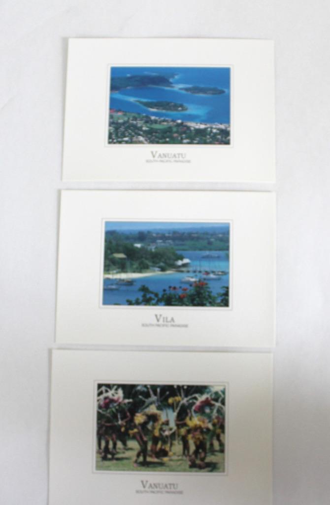 3 Vanuatu South Pacific Paradise Postcards ~ Dancers, Port Vila, Irirki Island