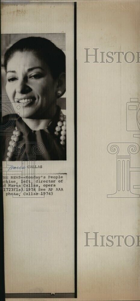 1974 Maria Callas Opera singer 5X11 Vintage Original Historic News Press Photo