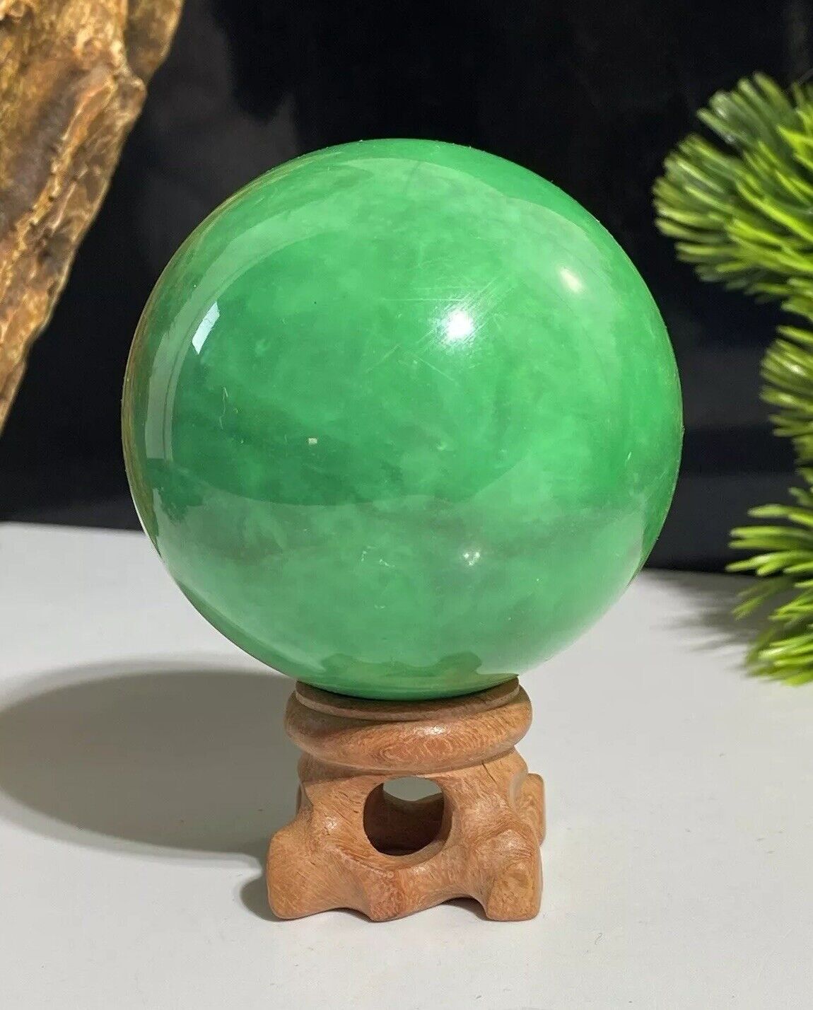 Large 348g Green Fluorite Crystal Sphere Highly Polished Night Glow Crystal 65mm