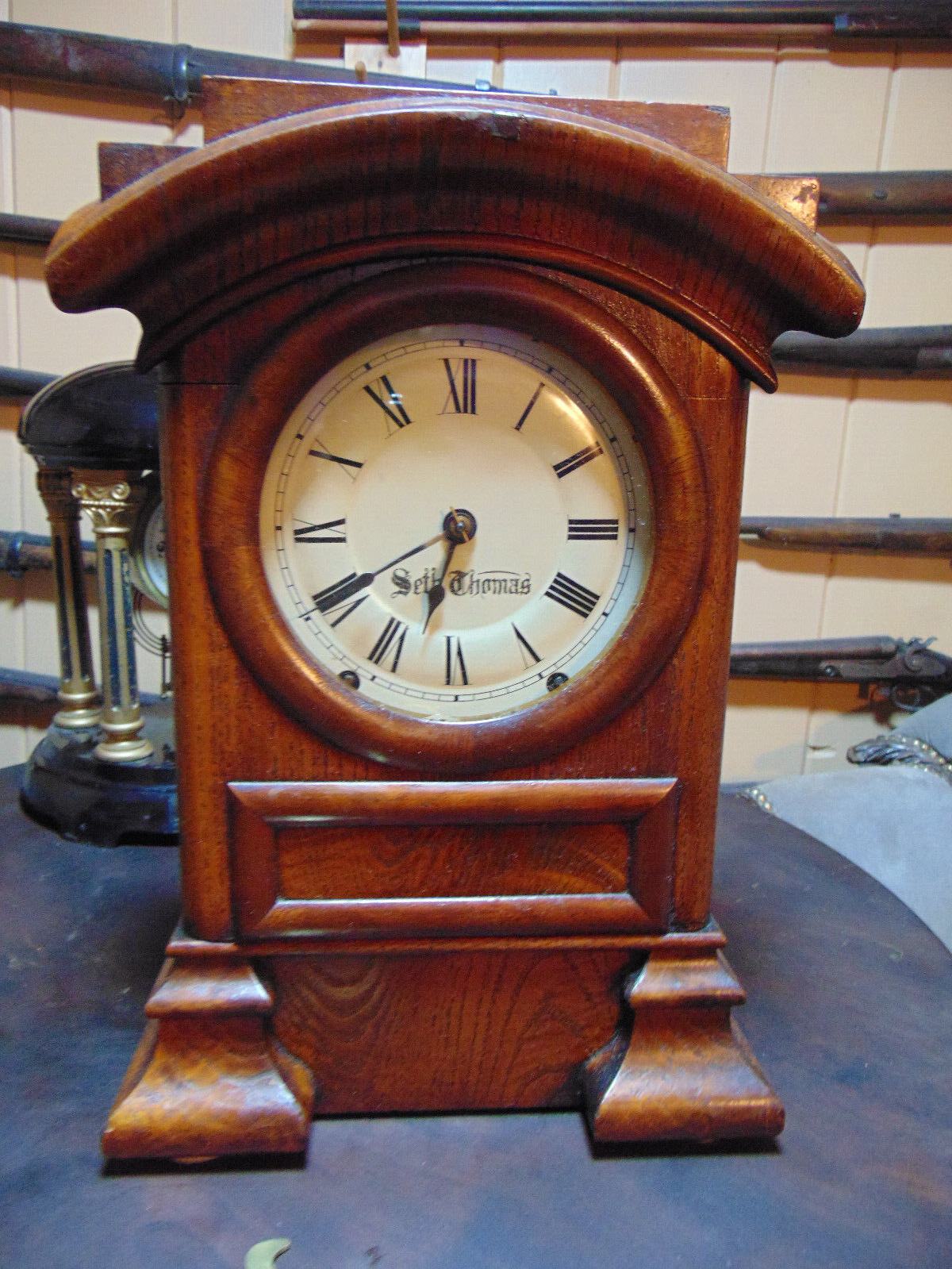 Nice Seth Thomas Rare Arch Top Oak Mantel Clock- Runs/Strikes Fine
