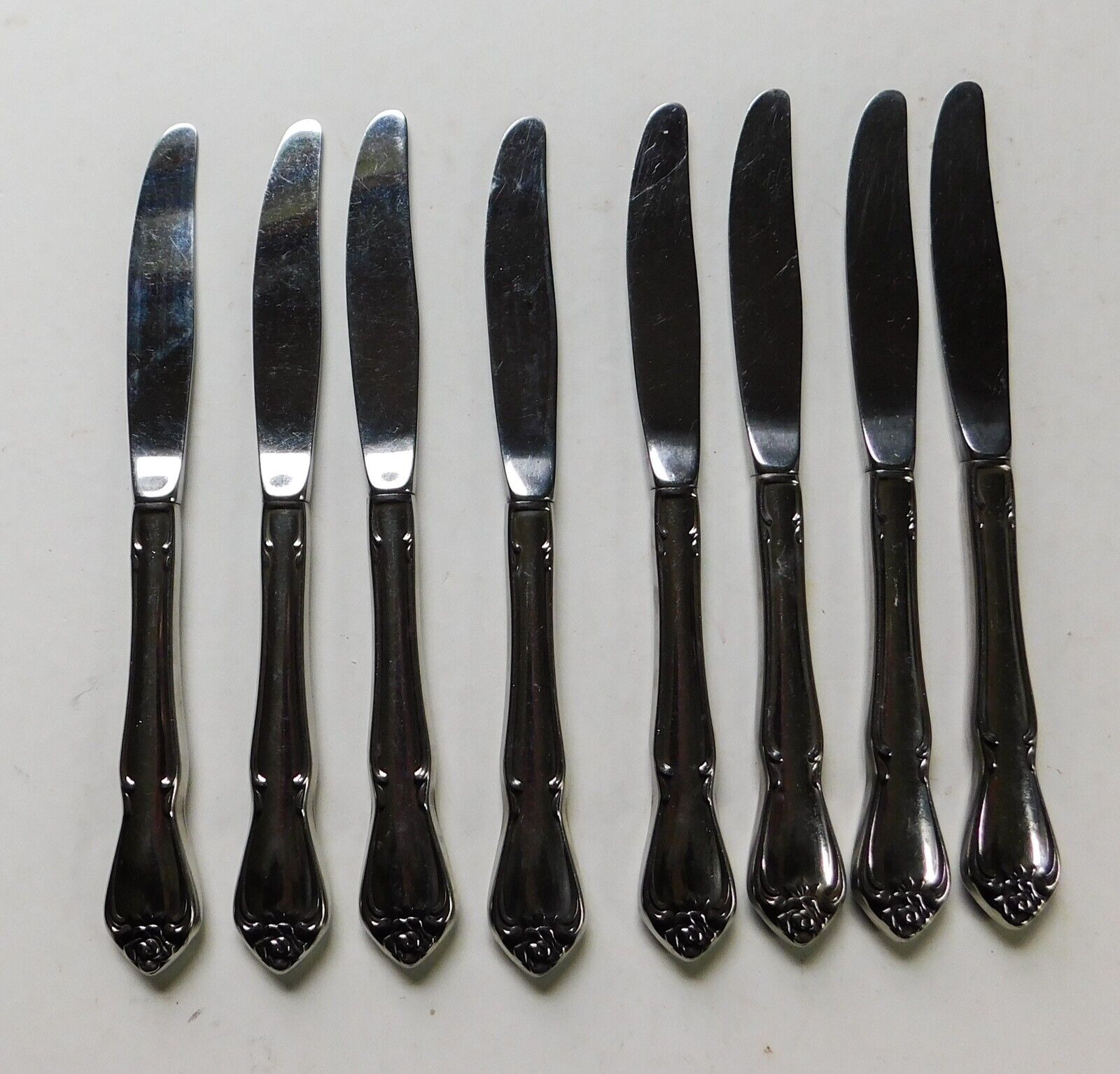 8 Knives Oneida True Rose Arbor Rogers Stainless Silverware Flatware