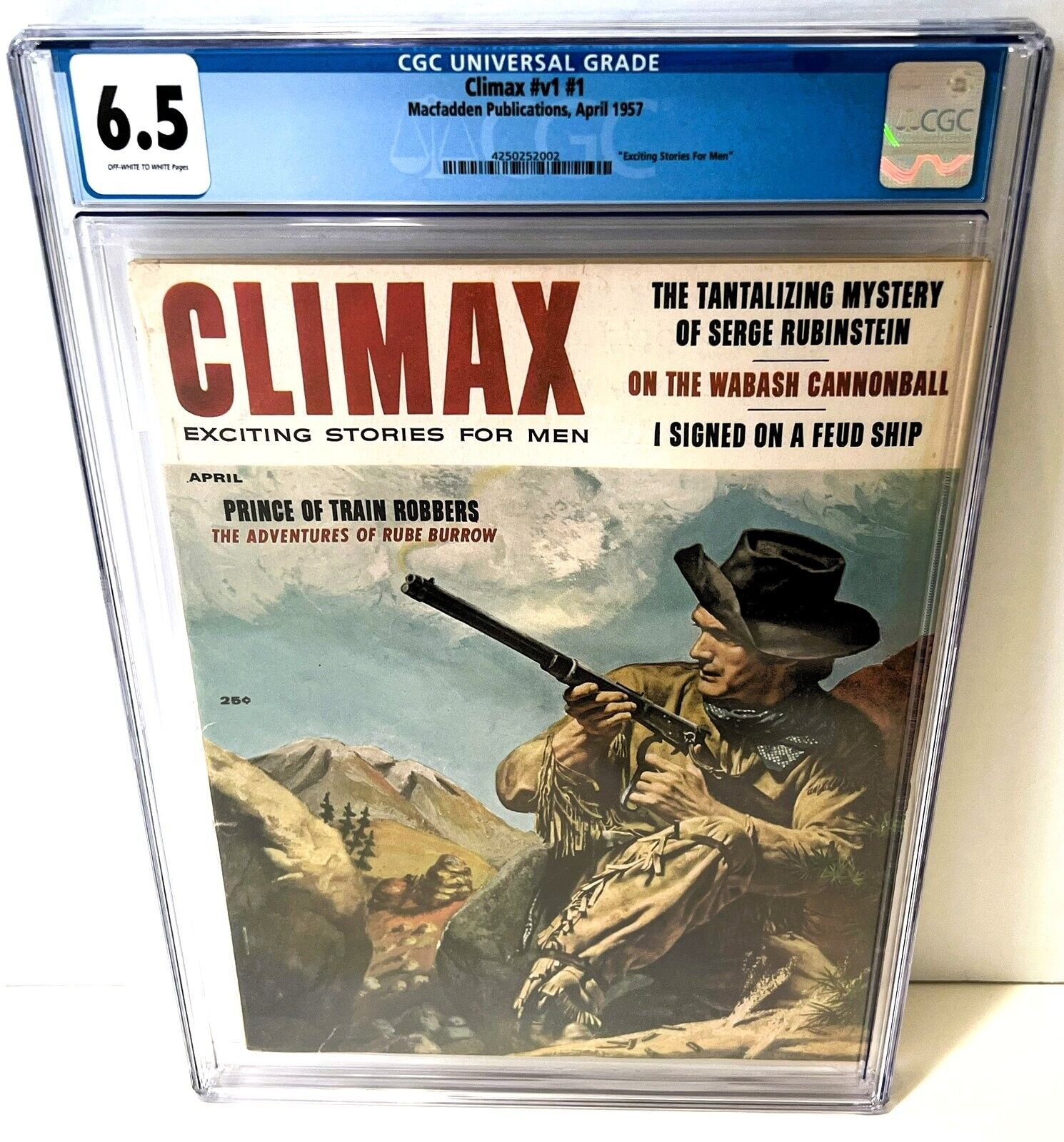 CLIMAX MAG FOR MEN 1957 VOLUME 1 NUMBER 1  CGC 6.5 #1 MAGAZINE ISSUE RUBE BURROW