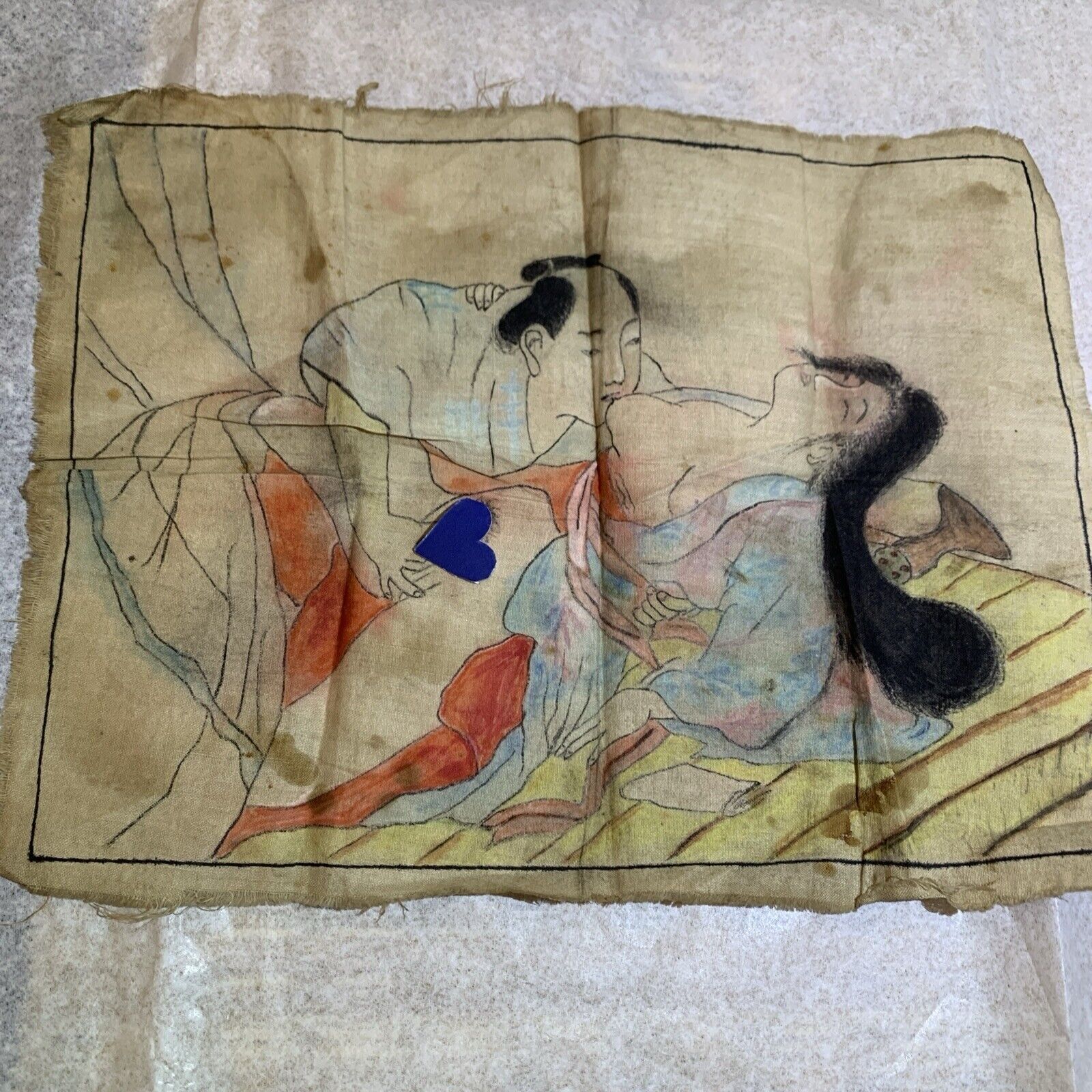 Antique Japanese Erotic Hand Painted Silk