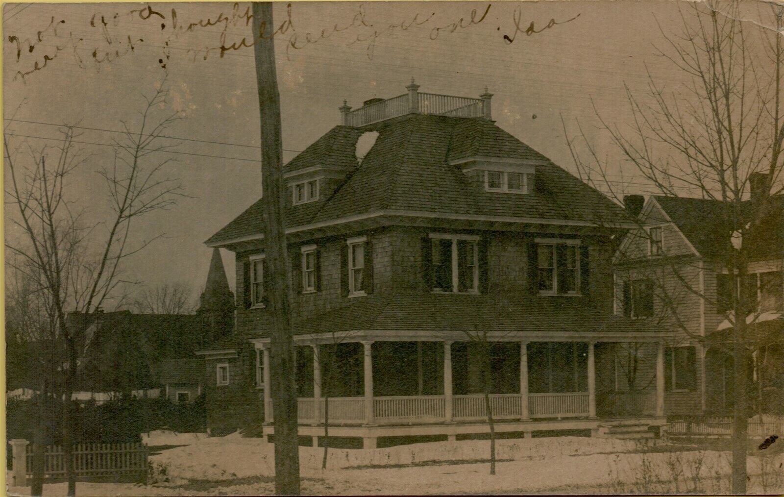 1905 Exterior Street View Residence House in Winter RPPC Real Photo Postcard D45