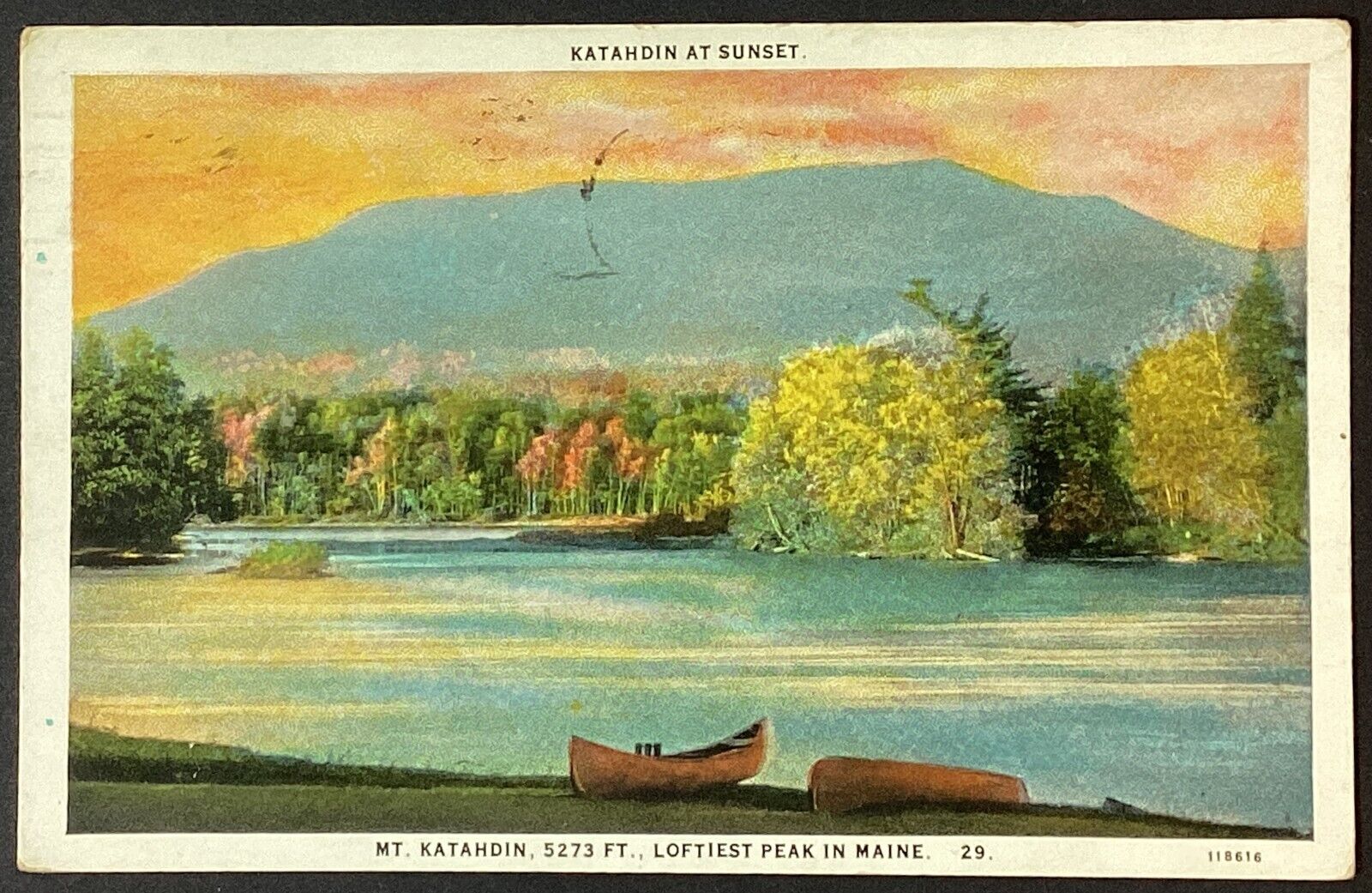 Maine Mount Katahdin at Sunset Vintage Postcard Posted 1936