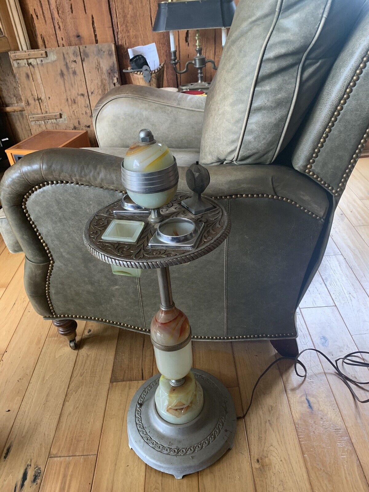 1930’s Slage Glass Smoking Stand With Mico Lighter