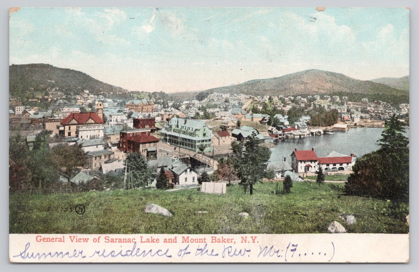 Postcard General View of Saranac Lake and Mount Baker New York