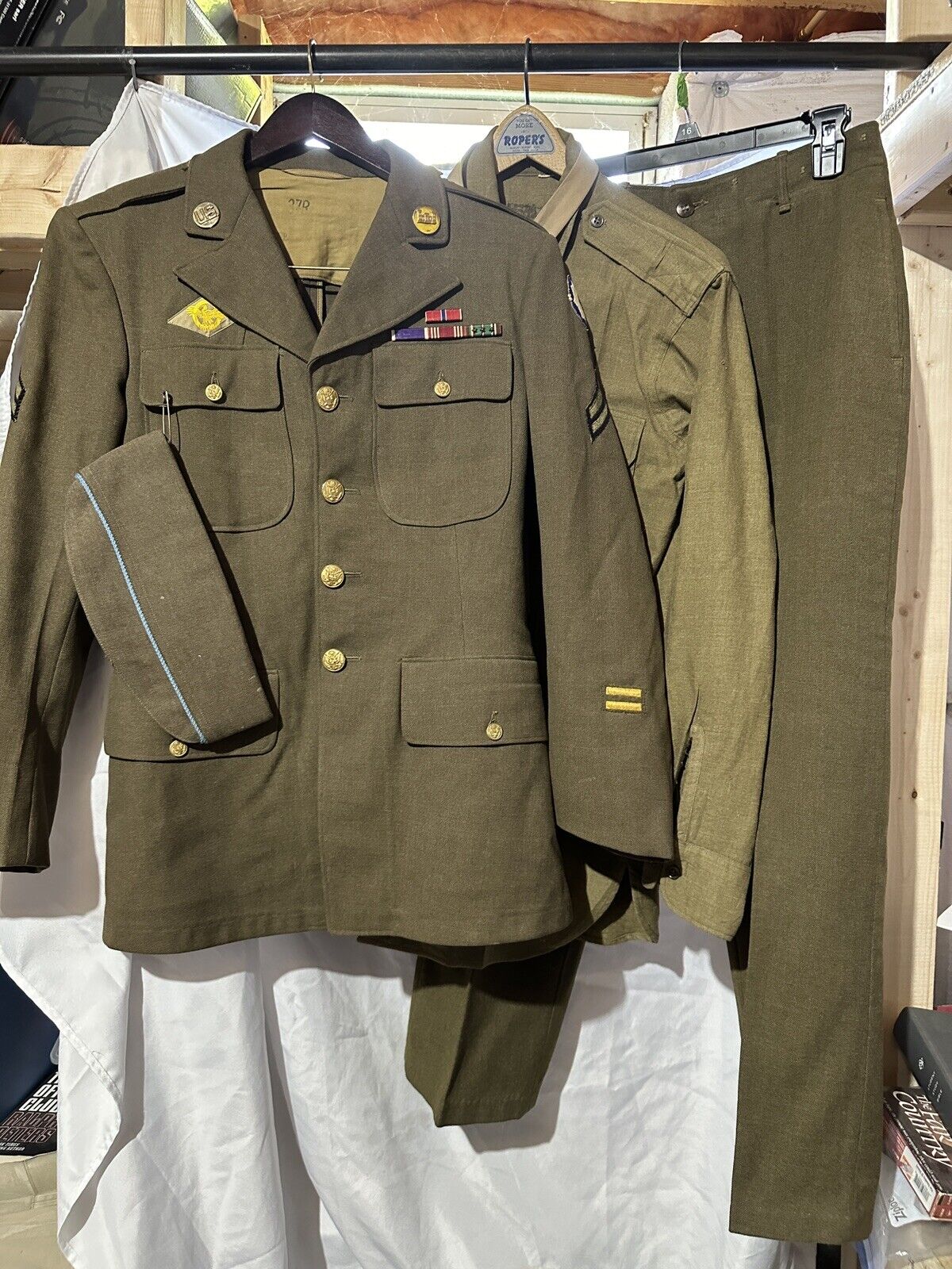 WW2 US Army Wool Service Dress Tunic Jacket, Cap, Pants, Shirt, Hat & Tie NAMED
