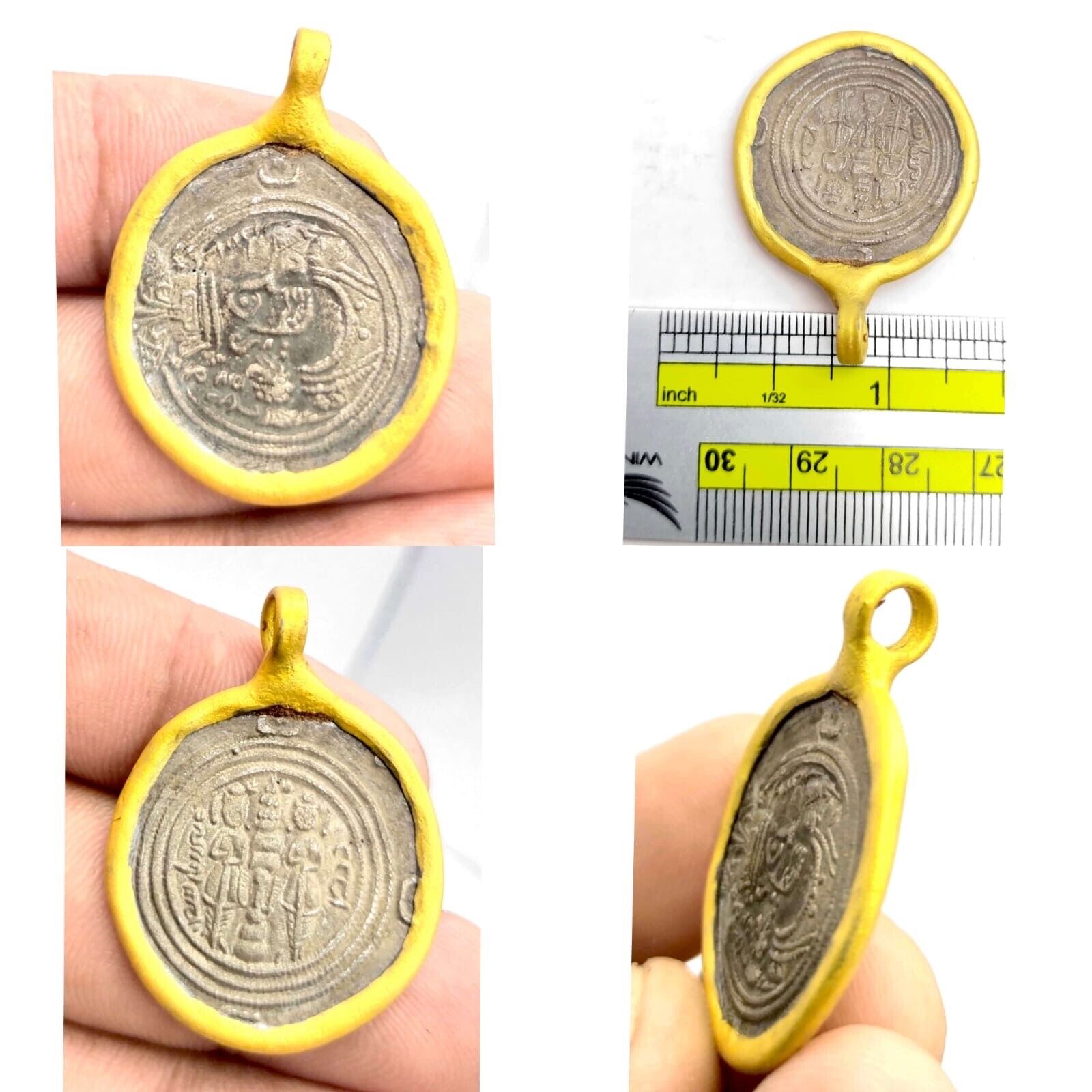 ancient Sassanian silver coin made into a gold plated pendant