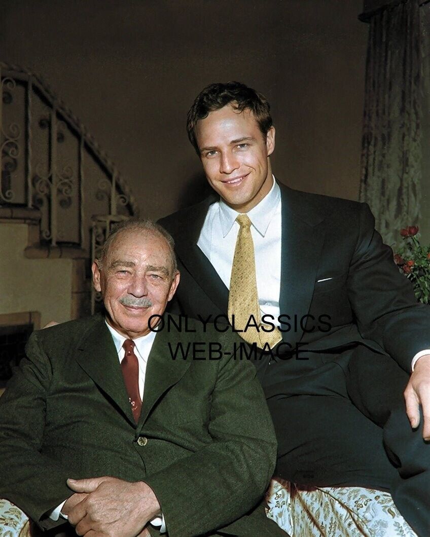 COOL ACTOR MARLON BRANDO WITH HIS FATHER 8X10 COLOR PHOTO FAMILY PORTRAIT RELAX