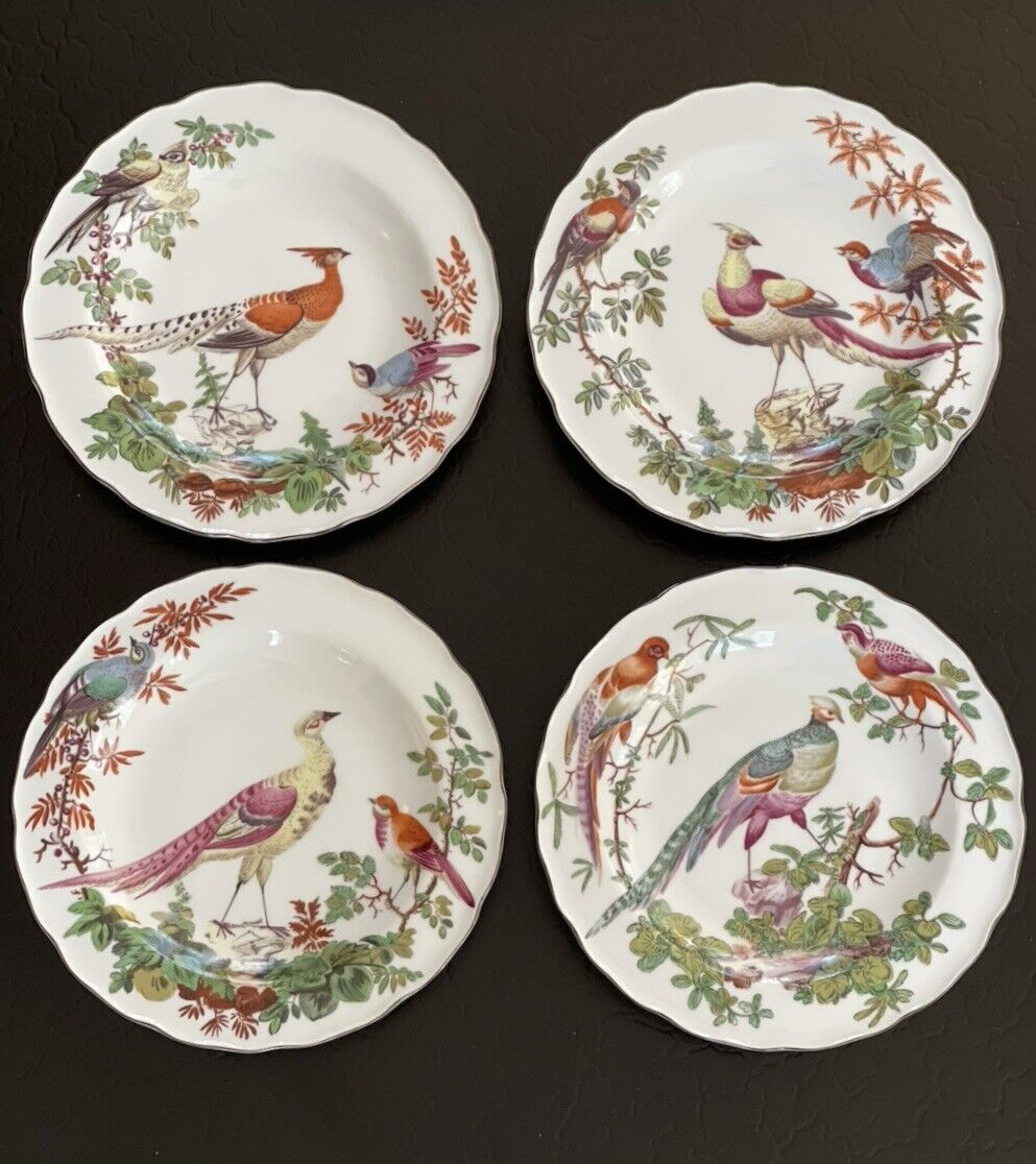 Stunning Rare Set 4 Mottahedeh Canton Chelsea Bird Botanical Display Plate 8.25”