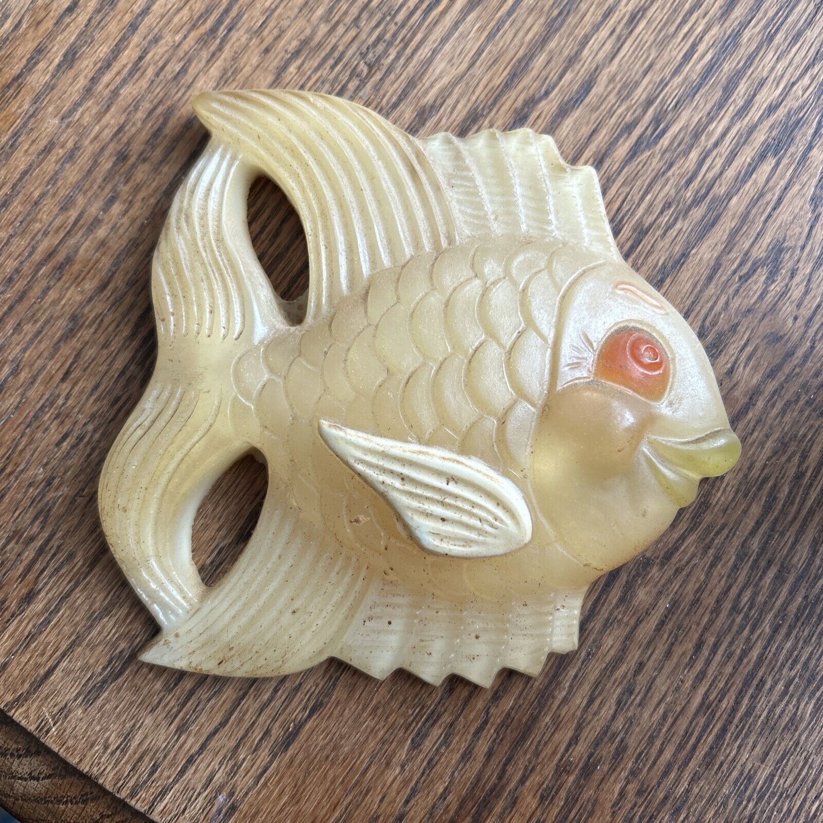 Vintage 1970 Natural Chalkware Plaster Fish Lucite Resin