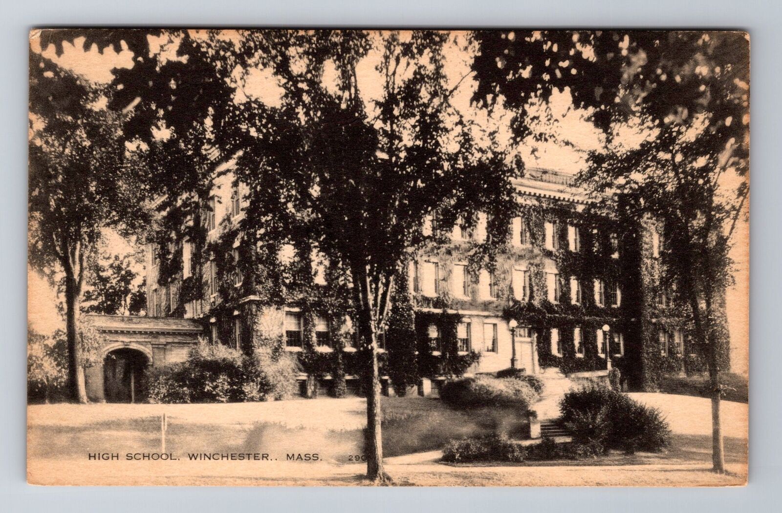 Winchester MA-Massachusetts, High School Building, Antique Vintage Postcard