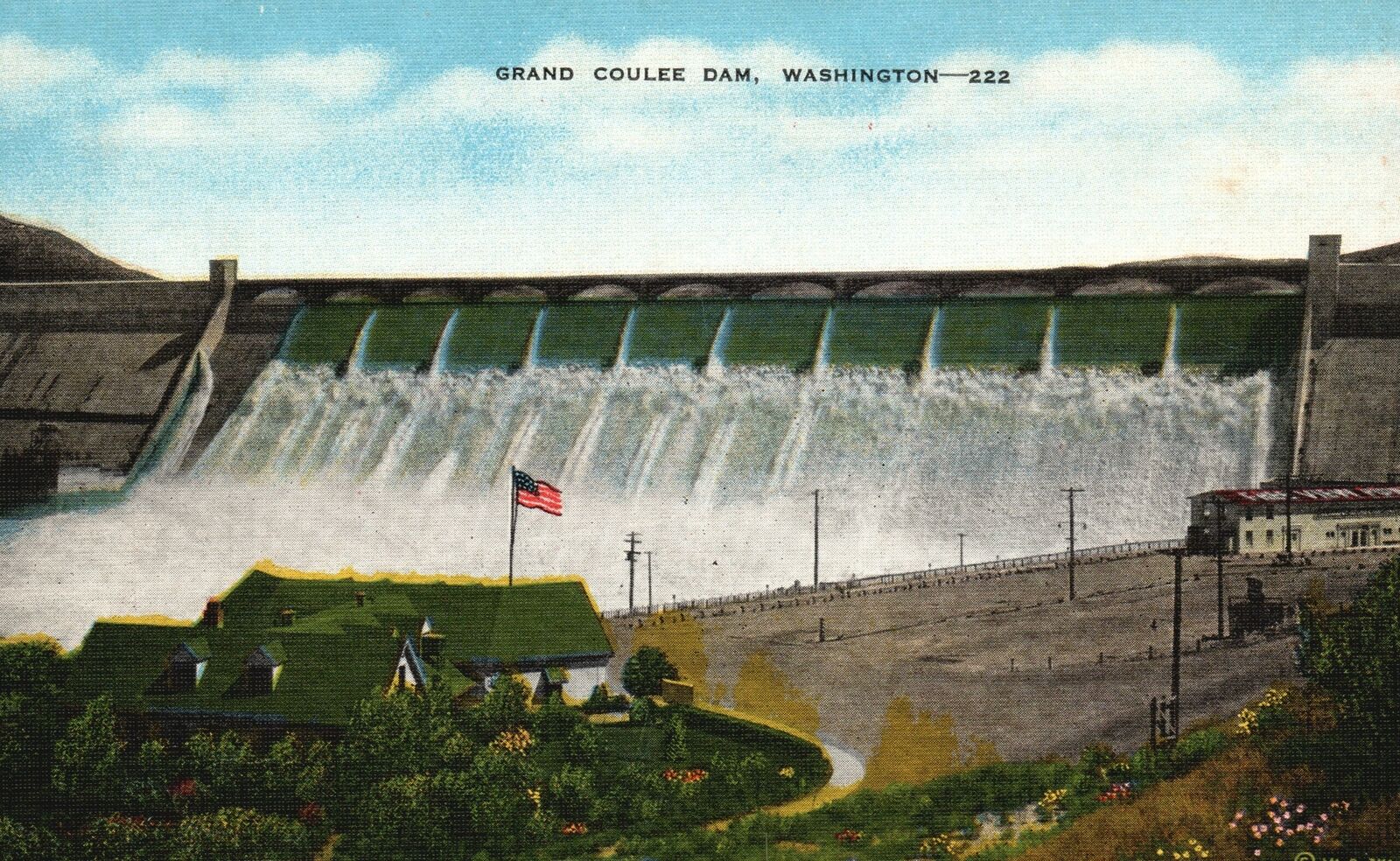 Vintage Postcard 1930\'s Grand Coulee Dam Concrete River Barrier Washington WA
