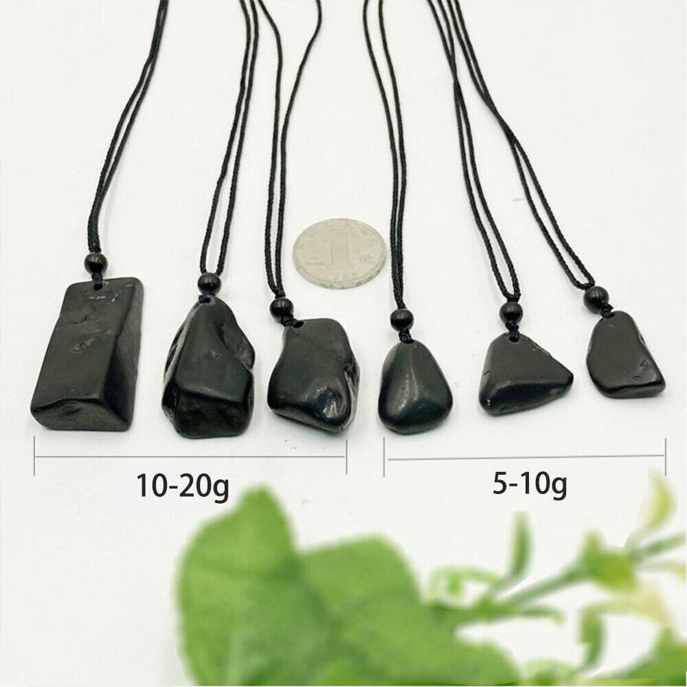 2x Natural Shungite Stone Crystal Stress Relief Healing Pendant Necklace Amulet