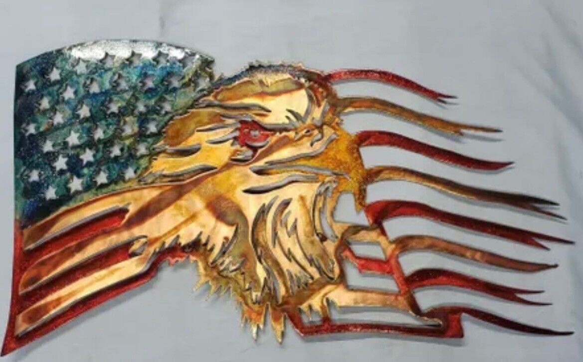 Handmade 3D Copper American Eagle Flag Wall Art
