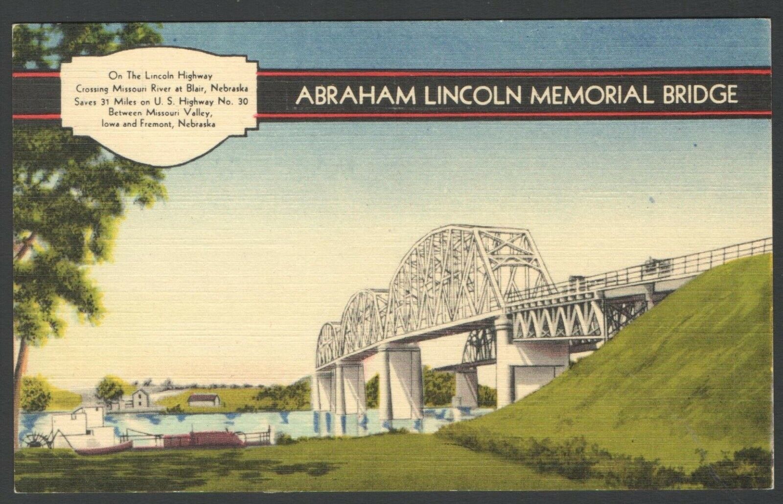 Postcard Abraham Lincoln Memorial Bridge Crossing Missouri River MMM Color-Litho