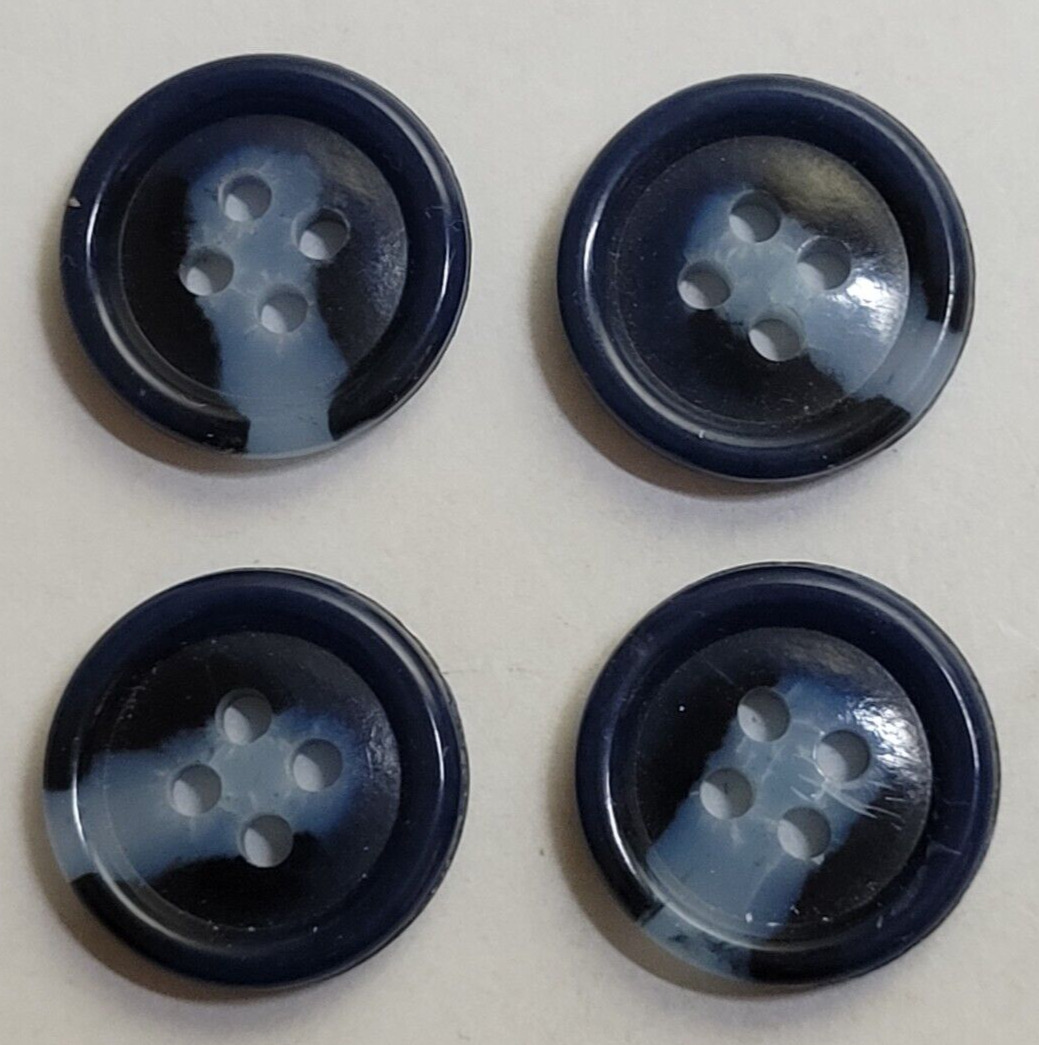 VINTAGE ~ Black & Blue Swirl Plastic Round Buttons ~ Lot/4 ~ ¾\
