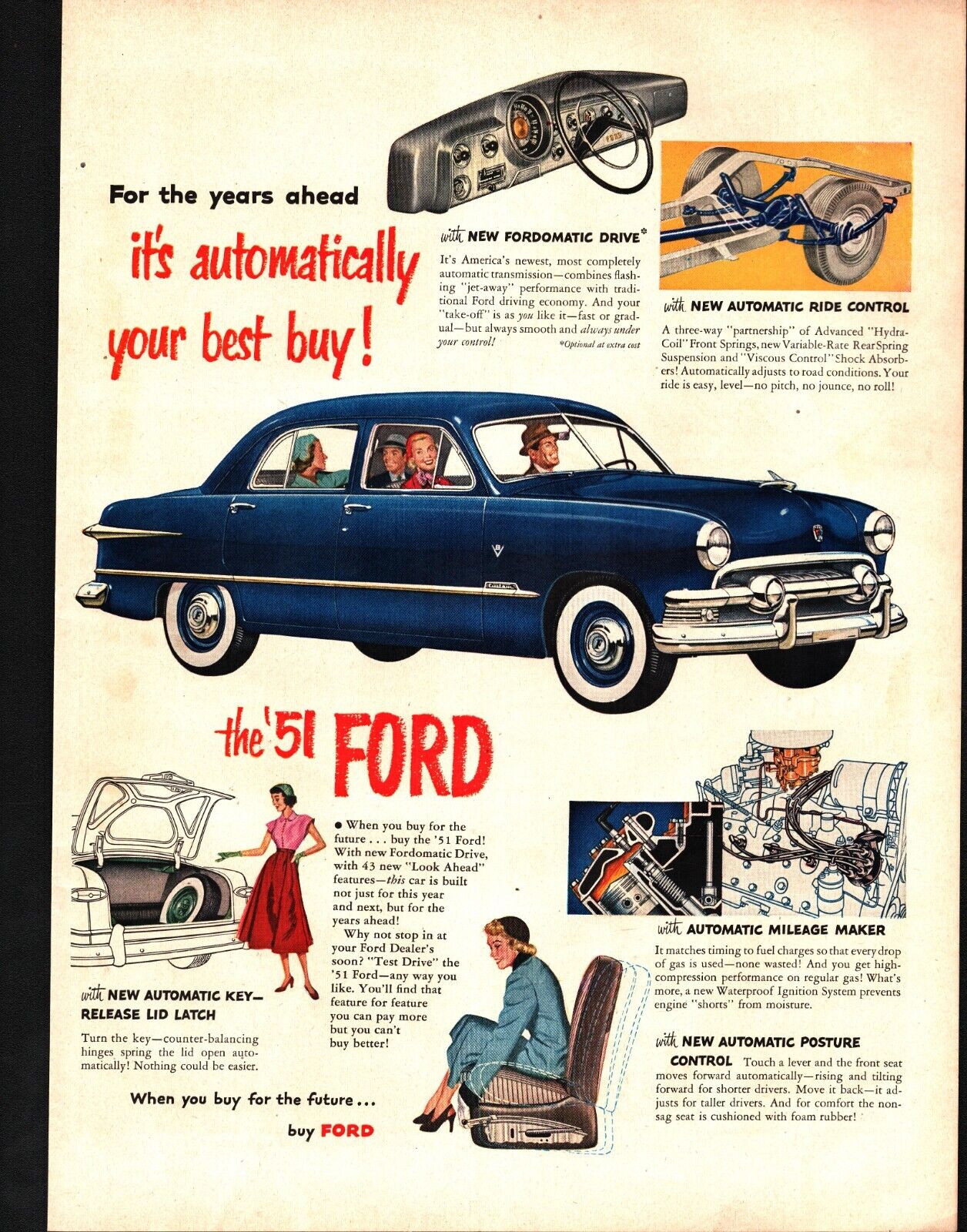 Vintage 1951 Ford Automatically Your Best Buy Car Auto ad nostalgic d4