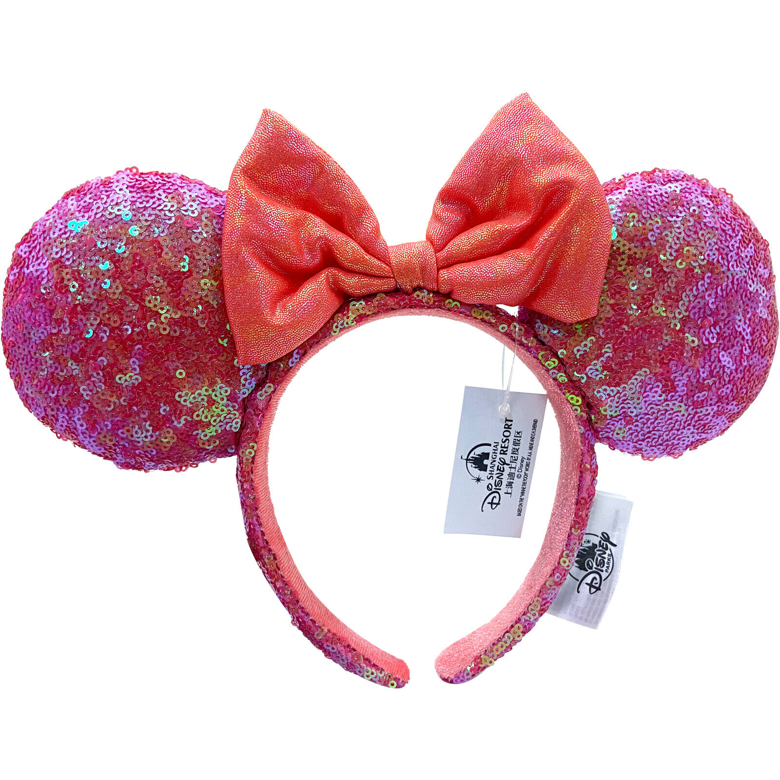 DisneyParks Red Orange Sequin Minnie Mouse Bow Sequins Ears Headband Ears New