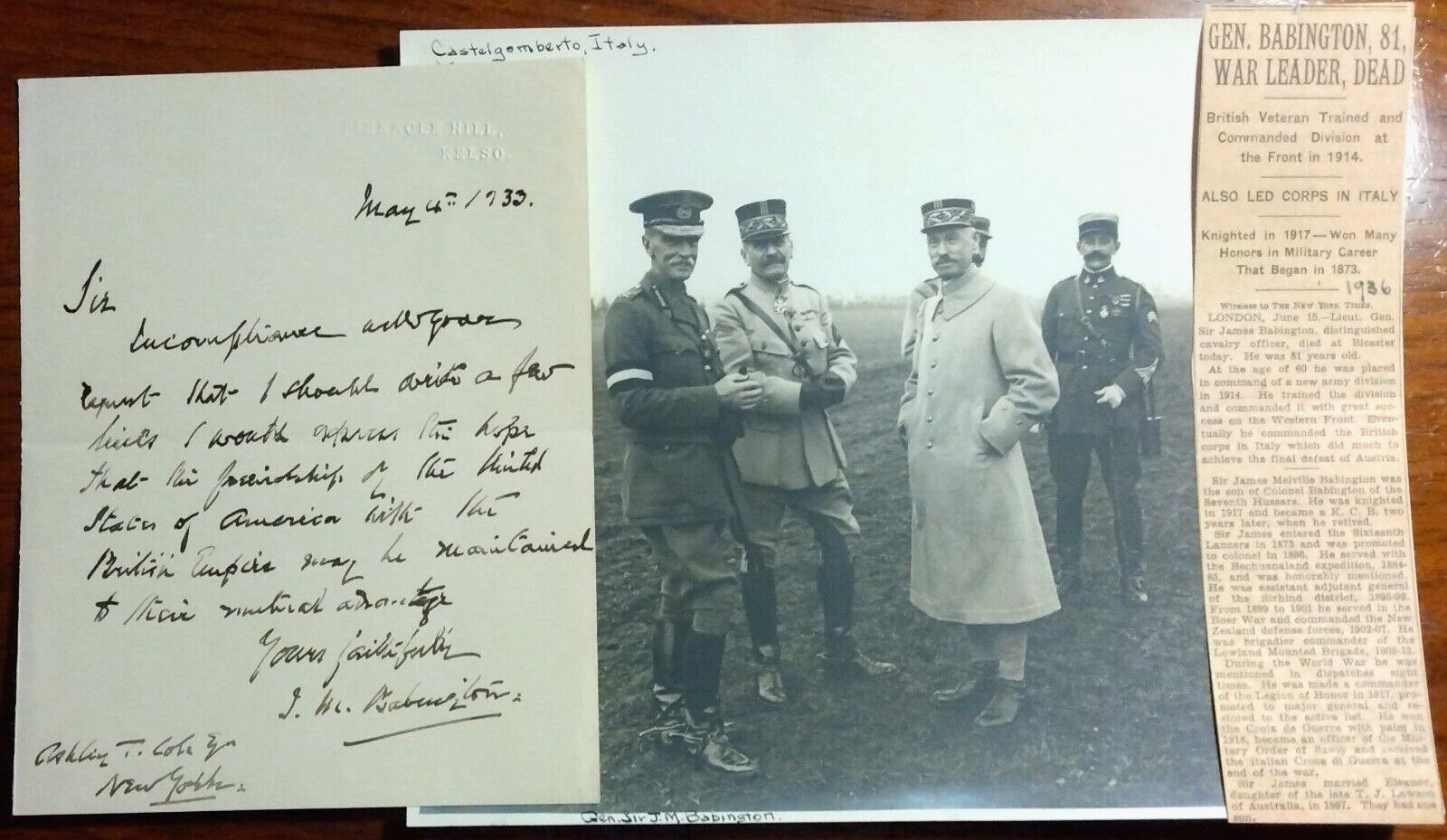 Lt. General Sir James Melville Babington (1854-1936) Signed Letter & WWI Photo