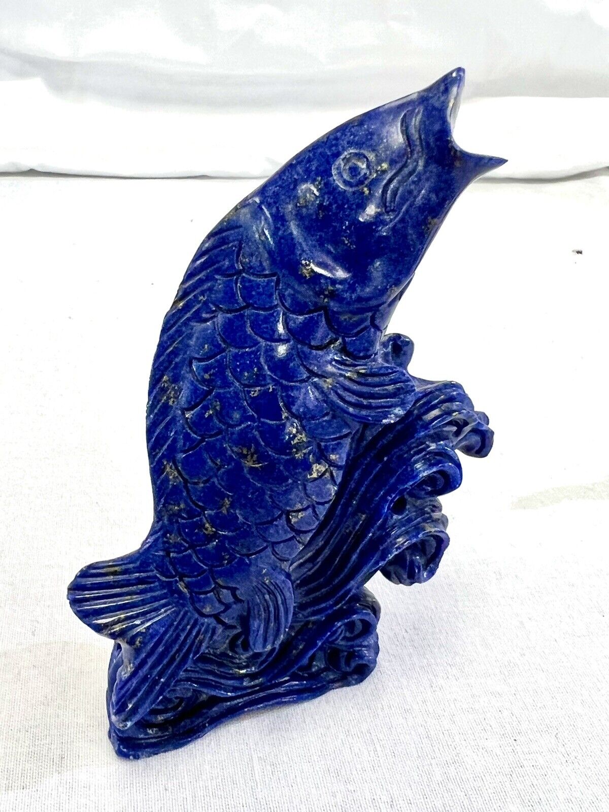 Vintage lapis lazuli Fish sculpture Statue 4 Inches Tall From HK Rare Lapis Fish