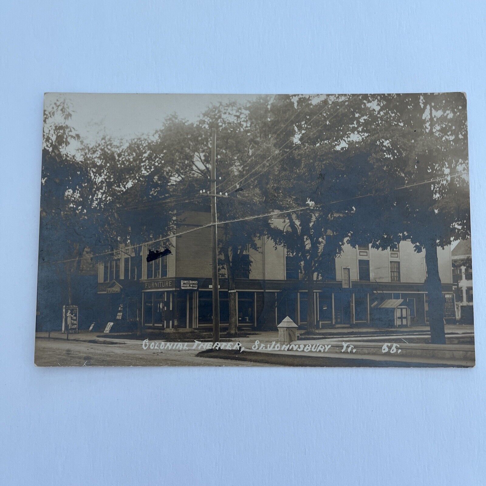 1920 RPPC Postcard-VERMONT-St Johnsbury-Colonial Theatre--Street View--Furniture