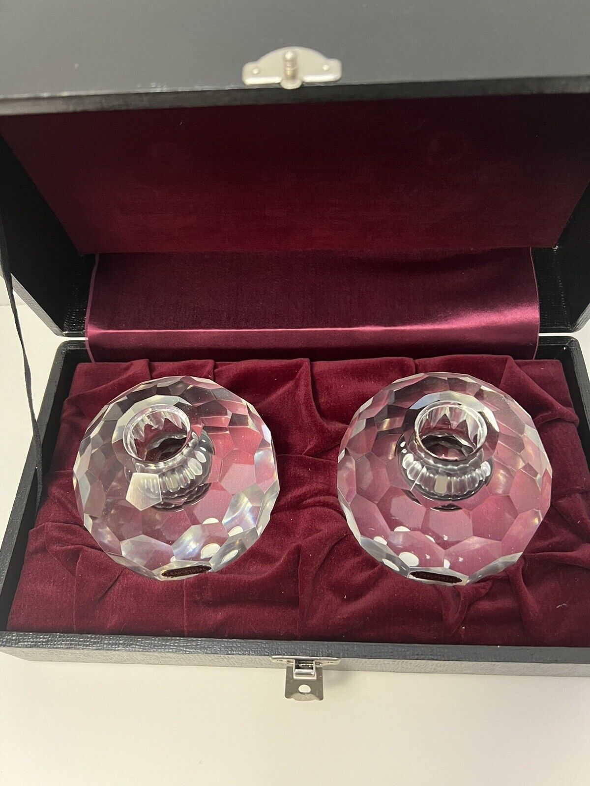 Post House Imported Hand Cut Crystal Candle Holders 3 1/4’’In Original Box.