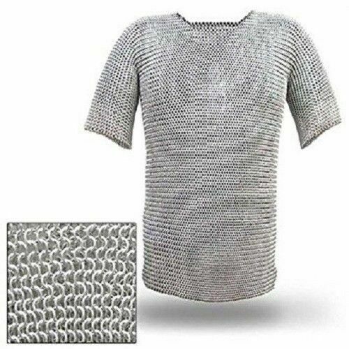 ALUMINIUM-CHAIN-MAIL-SHIRT-BUTTED-HAUBERGOEN-MEDIEVAL-ARMOR-LARGE-SIZE
